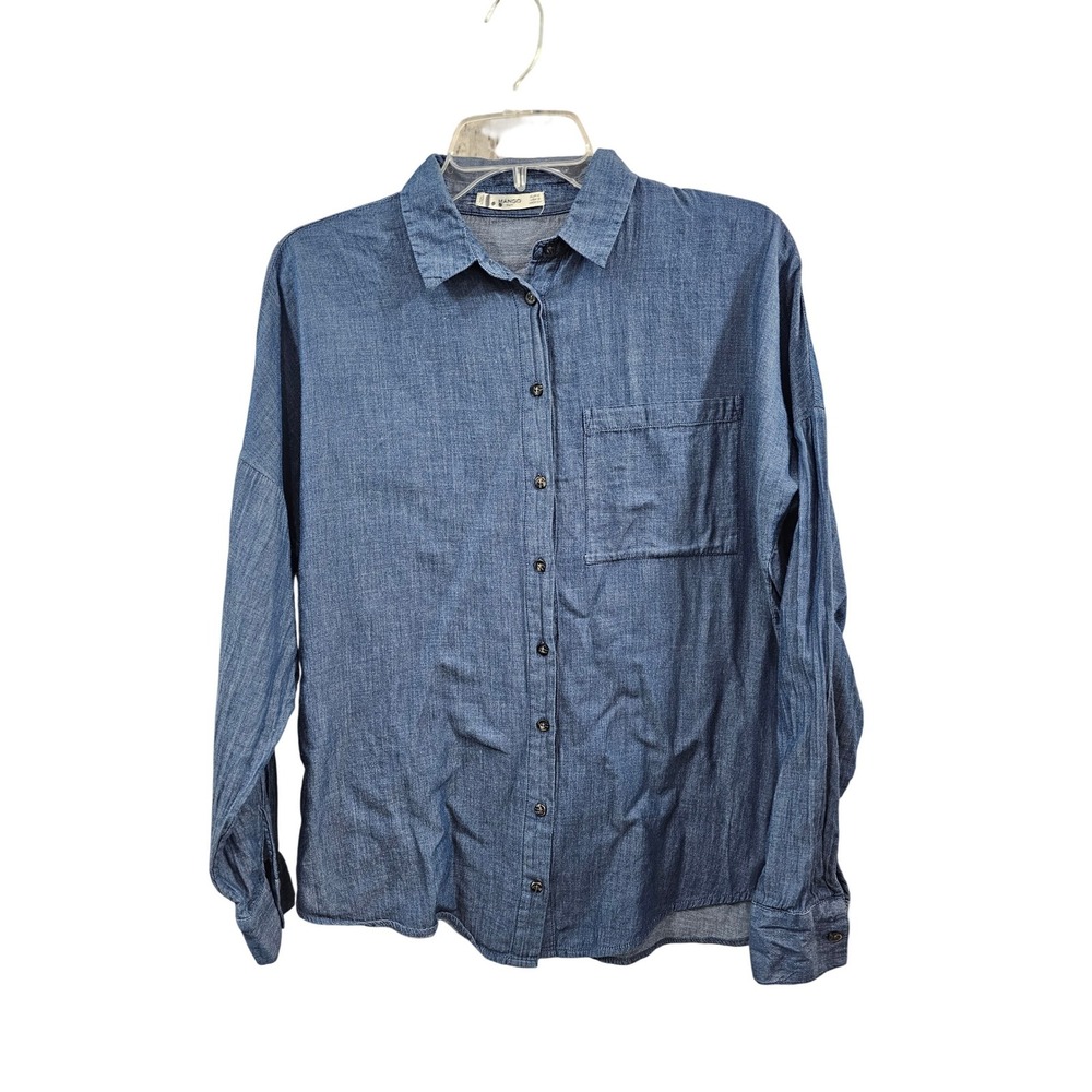 Mango Suit Blue Chambray Denim Button Down Shirt Blouse Top Women Size S / 4 EUC